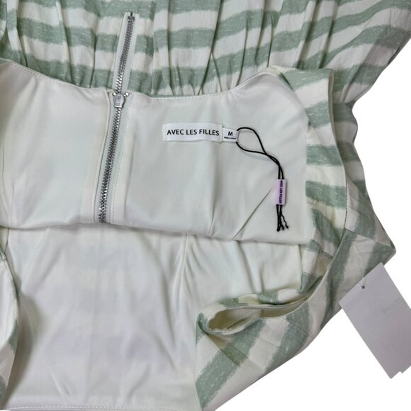 Avec Les Filles Striped Peplum Tank Top White & Sage Green – Size M – NWT - Picture 8 of 9